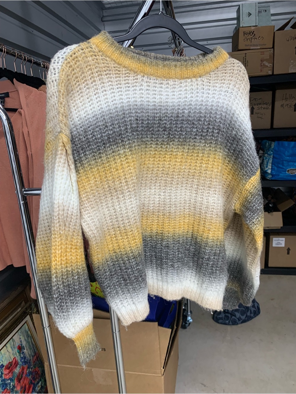Forever 21 Striped Ombre Crewneck Sweater - Yellow, Gray & Cream
